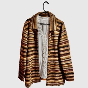 Jones New York Sport Vintage 100% Wool/Lambswool Striped Button-Down Sweater